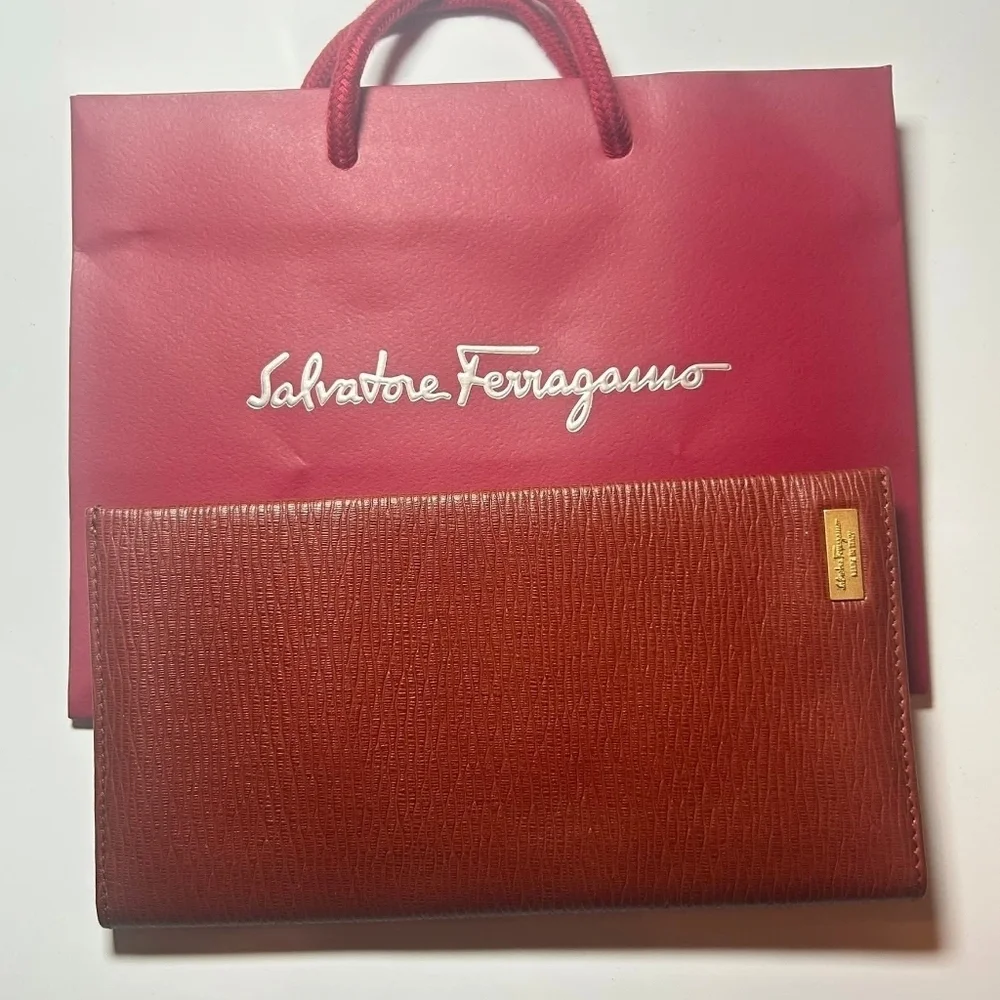 Salvatore Ferragamo Brown Leather Long Wallet NWOT